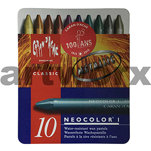 10pc Metallic Neocolor Caran D'Ache Wax Oil Crayons NON Water Soluble