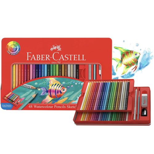 48pc Watercolour Pencils Playing & Learning Faber-Castell Tin